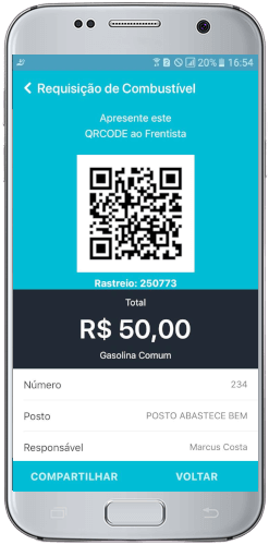 Tela com o cartão digital e últimas requisições no aplicativo Motorista